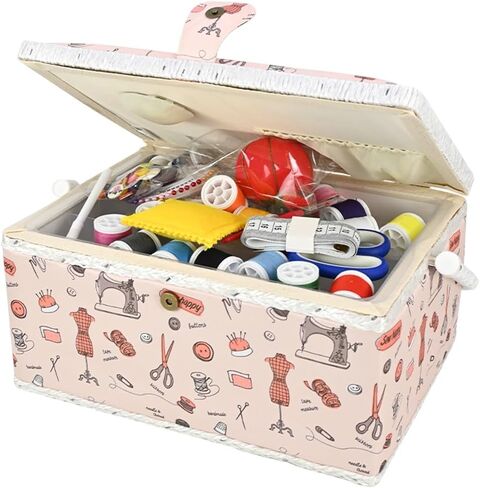 Sewing Basket Large with Accessories Sewing Kit Storage Organizer with Tools, Wooden Sewing Box with Removable Tray Tomato Pincushion for Mending, Purple Polka Dots in Kuwait