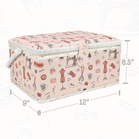 Sewing Basket Large with Accessories Sewing Kit Storage Organizer with Tools, Wooden Sewing Box with Removable Tray Tomato Pincushion for Mending, Purple Polka Dots in Kuwait