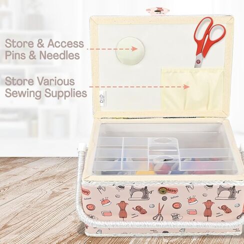 Sewing Basket Large with Accessories Sewing Kit Storage Organizer with Tools, Wooden Sewing Box with Removable Tray Tomato Pincushion for Mending, Purple Polka Dots in Kuwait