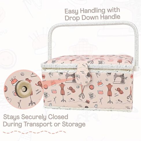 Sewing Basket Large with Accessories Sewing Kit Storage Organizer with Tools, Wooden Sewing Box with Removable Tray Tomato Pincushion for Mending, Purple Polka Dots in Kuwait
