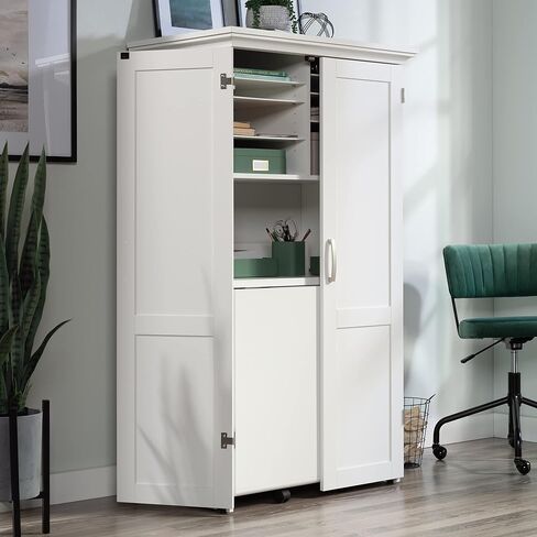 Sauder Miscellaneous Storage Craft & Sewing Armoire, L: 35.11" x W: 21.81" x H: 61.58", Glacier White finish in Kuwait