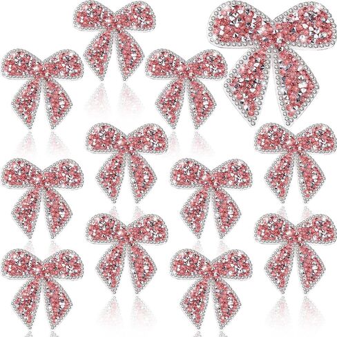 12 Pieces Bow Knot Rhinestone Patches Sparkling Crystal Bow Appliques Iron Sew on Patches Appliques for Jeans Jackets Bags Backpacks Hats Shoes Clothes Decorations Crafts(Silver) in Kuwait