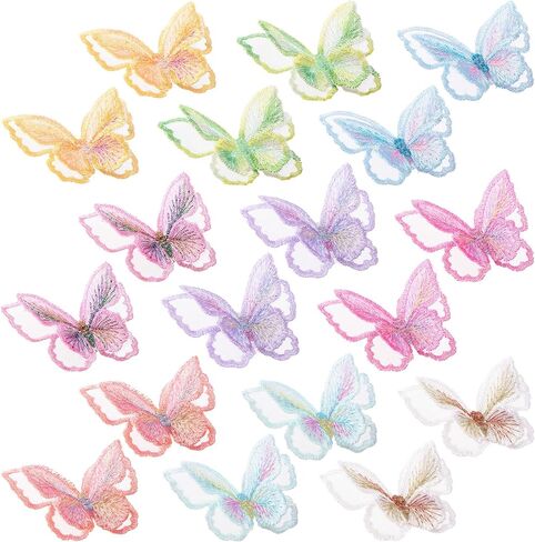 18pcs 9 Colors Butterfly Lace Patches Double Layer Organza Appliques Sew On Decorative Embroidery for Wedding Bride Dress Clothes Jeans Hat Backpacks Pants Curtain Ornaments in Saudi Arabia