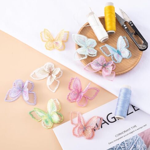 18pcs 9 Colors Butterfly Lace Patches Double Layer Organza Appliques Sew On Decorative Embroidery for Wedding Bride Dress Clothes Jeans Hat Backpacks Pants Curtain Ornaments in Saudi Arabia