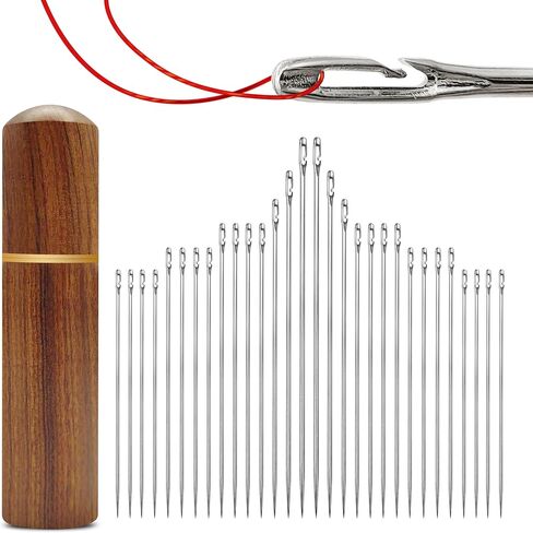 30 Pcs Self Threading Sewing Needles, 6 Sizes of Embroidery Needles Side Threading Hand Sewing Needles, with Wooden Needle Case, for Knitting Mending DIY Embroidery Sewing, Handsewing Art Crafts in Saudi Arabia