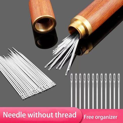 30 Pcs Self Threading Sewing Needles, 6 Sizes of Embroidery Needles Side Threading Hand Sewing Needles, with Wooden Needle Case, for Knitting Mending DIY Embroidery Sewing, Handsewing Art Crafts in Saudi Arabia