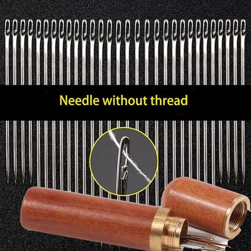 30 Pcs Self Threading Sewing Needles, 6 Sizes of Embroidery Needles Side Threading Hand Sewing Needles, with Wooden Needle Case, for Knitting Mending DIY Embroidery Sewing, Handsewing Art Crafts in Saudi Arabia
