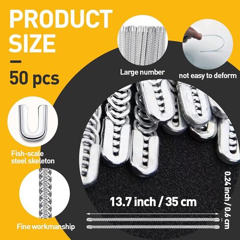 50 Pcs 1/4'' x 13.7Inch Spiral Steel Boning for Corset, Sewing Corset Boning Precut with 50 Steel Boning Tips Structure and Form (6mm) in Kuwait