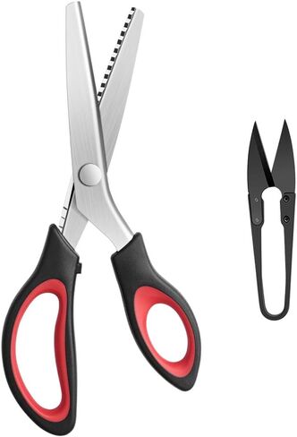 Pinking Shears Serrated,Comfort Grips Handled, Professional Dressmaking Sewing Craft Zig Zag Cut Scissors, Suitable for Many Kinds of Fabrics and Paper, 9 Inch Red in Saudi Arabia