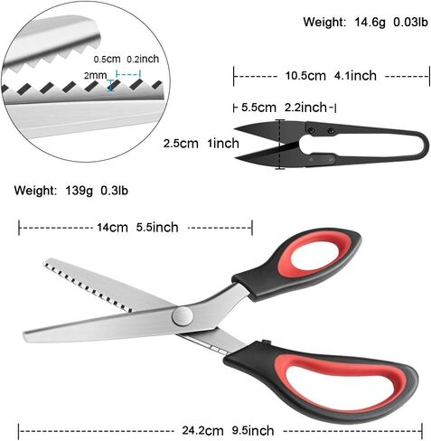 Pinking Shears Serrated,Comfort Grips Handled, Professional Dressmaking Sewing Craft Zig Zag Cut Scissors, Suitable for Many Kinds of Fabrics and Paper, 9 Inch Red in Saudi Arabia