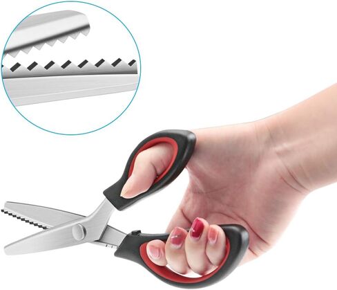 Pinking Shears Serrated,Comfort Grips Handled, Professional Dressmaking Sewing Craft Zig Zag Cut Scissors, Suitable for Many Kinds of Fabrics and Paper, 9 Inch Red in Saudi Arabia