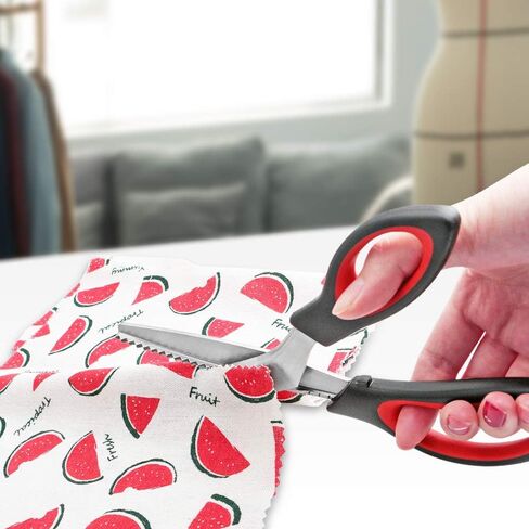 Pinking Shears Serrated,Comfort Grips Handled, Professional Dressmaking Sewing Craft Zig Zag Cut Scissors, Suitable for Many Kinds of Fabrics and Paper, 9 Inch Red in Saudi Arabia