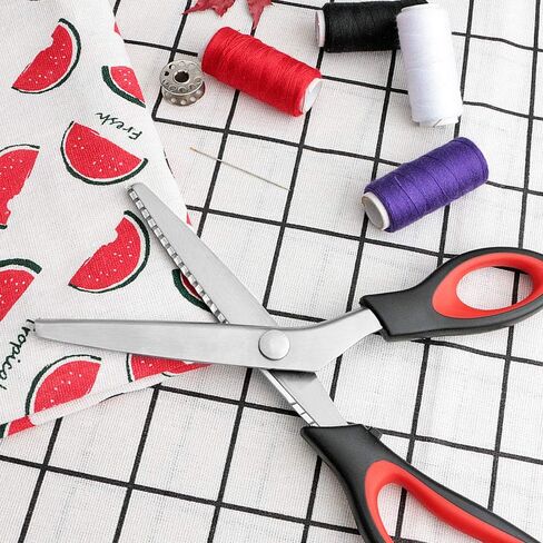 Pinking Shears Serrated,Comfort Grips Handled, Professional Dressmaking Sewing Craft Zig Zag Cut Scissors, Suitable for Many Kinds of Fabrics and Paper, 9 Inch Red in Saudi Arabia