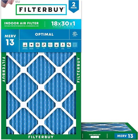 Filterbuy 18x24x1 Air Filter MERV 13 Optimal Defense (2-Pack), Pleated HVAC AC Furnace Air Filters Replacement (Actual Size: 17.38 x 23.38 x 0.75 Inches) in Saudi Arabia