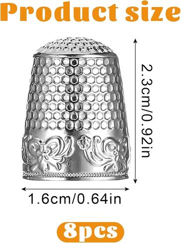 8pcs Metal Sewing Thimble,Thimbles for Hand Sewing,Thimbles for Hand Quilting Sewing Finger Protector Quilting Craft Accessories for Knitting Needlework DIY Tools, Silver(Silver) in Saudi Arabia