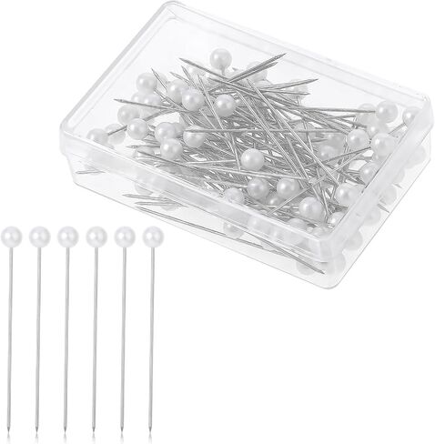 100 Pcs Pearl Pins for Bouquets Sewing Pins for Fabric White Straight Head Pins Map Pins Fixed Sewing Marker Needle for Crafting Maker Jewelry DIY Craft Sewing Wedding Flower Decorations (White) in Kuwait
