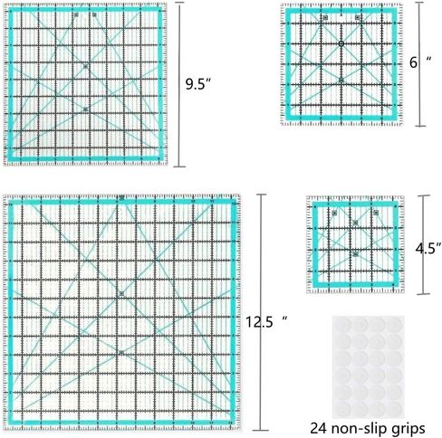 Quilting Rulers,Quilting Templates Square Ruler (4.5", 6", 9.5", 12.5"),Quilting Rulers Acrylic Rulers Fabric Cutting Ruler for Quilting and Sewing in Kuwait