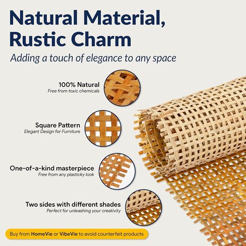 Premium 24" Cane Webbing Roll - 100% Natural Rattan Material (Not Plastic) - 5ft Length Hexagon Rattan Fabric, Open Weave Rattan Sheets for DIY, Chair Cane Supplies, Caning Material for Furniture in Saudi Arabia
