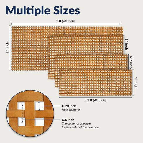 Premium 24" Cane Webbing Roll - 100% Natural Rattan Material (Not Plastic) - 5ft Length Hexagon Rattan Fabric, Open Weave Rattan Sheets for DIY, Chair Cane Supplies, Caning Material for Furniture in Saudi Arabia