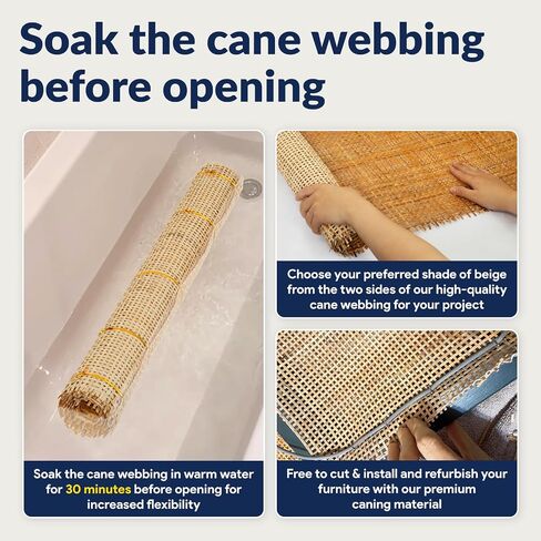 Premium 24" Cane Webbing Roll - 100% Natural Rattan Material (Not Plastic) - 5ft Length Hexagon Rattan Fabric, Open Weave Rattan Sheets for DIY, Chair Cane Supplies, Caning Material for Furniture in Saudi Arabia
