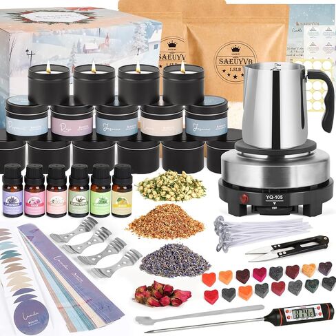 SAEUYVB Candle Making Kit with Wax Melter, Candle Making Kit for Adults - DIY Starter Soy Candle Making Kit/Supplies-Perfect as Home Decoration in Saudi Arabia