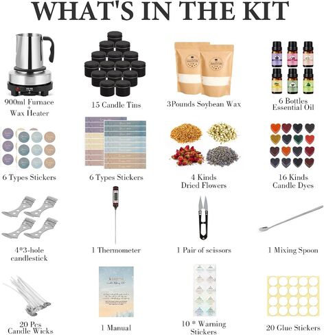 SAEUYVB Candle Making Kit with Wax Melter, Candle Making Kit for Adults - DIY Starter Soy Candle Making Kit/Supplies-Perfect as Home Decoration in Saudi Arabia