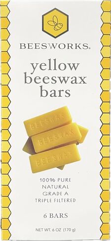 Beesworks Yellow Beeswax Bars (6 oz) | 100% Pure, Cosmetic Grade, Triple-Filtered Beeswax for DIY Skin Care, Lip Balm, Lotion and Candle Making (1 oz Bars - Pack of 6) in Kuwait