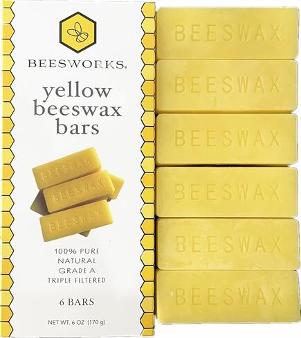 Beesworks Yellow Beeswax Bars (6 oz) | 100% Pure, Cosmetic Grade, Triple-Filtered Beeswax for DIY Skin Care, Lip Balm, Lotion and Candle Making (1 oz Bars - Pack of 6) in Kuwait