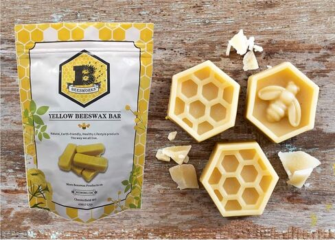 Beesworks Yellow Beeswax Bars (6 oz) | 100% Pure, Cosmetic Grade, Triple-Filtered Beeswax for DIY Skin Care, Lip Balm, Lotion and Candle Making (1 oz Bars - Pack of 6) in Kuwait