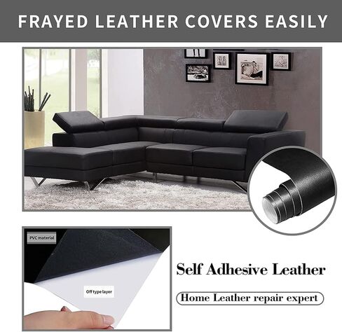 Leather Repair Patch, 17X79 inch Self Adhesive Leather Repair, Large Leather Repair Tape for Couches, Furniture, Car Seats, Cabinets, Wall, Handbags （Black, 17X79 inch） in Saudi Arabia