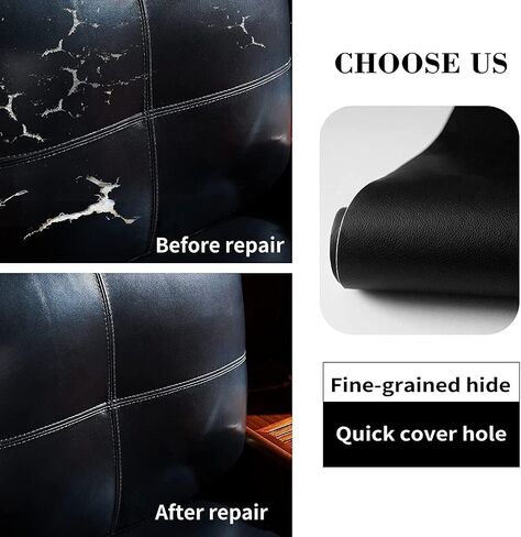 Leather Repair Patch, 17X79 inch Self Adhesive Leather Repair, Large Leather Repair Tape for Couches, Furniture, Car Seats, Cabinets, Wall, Handbags （Black, 17X79 inch） in Saudi Arabia