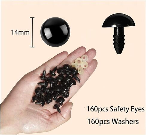 Zhbrchz 320pcs 14mm Black Plastic Safety Eyes Crafts Safety Eyes with Washers for Amigurumi Crochet Bears Stuffed Animals Doll Making in Kuwait
