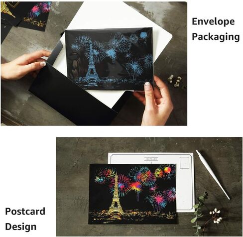 Magic Scratch Art Paper(7.9"x5.5"), Rainbow Landscape Engraving Art Mini Scratchboard Pads for Adults and Kids, Art & Crafts Set: 12 Sheets Scratch Postcard Cards & Drawing Pens, Brush (City Living) in Saudi Arabia