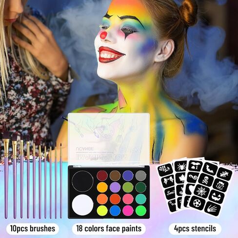 UCANBE Face & Body Paint, Water Activated SFX Makeup Palette - Extra Large White & Black Pan, Professional 18 Color Safe Non Toxic Art Painting Kit for Halloween, Cosplay, Parties, Theater & Stage in Kuwait