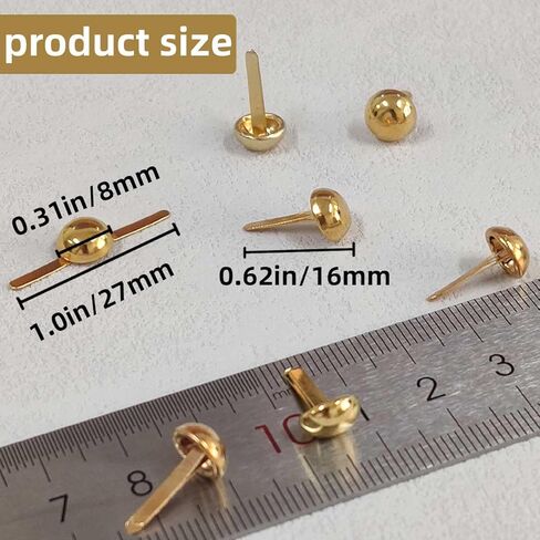 300 Pcs Brass Fasteners,brads for Paper Crafts,Brass Brads Round Fasteners,Paper Fasteners,Brass Brad Paper Fasteners,pins for Crafts DIY Handicraft School Project Supplies(0.32x0.6 Inch Gold) in Kuwait