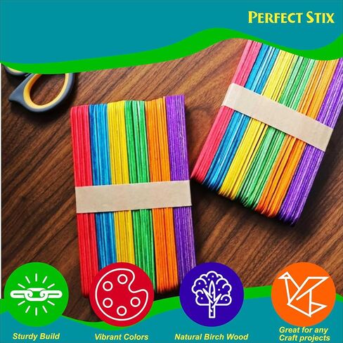 Perfect Stix Wooden Poplar Wood Craft Sticks. Jumbo Size, 6 x 3/4, Wood, Natural Poplar Wood, 500Ct. Multipurpose Craft, Popsicles, Waxing, Arts and Crafts. in Kuwait