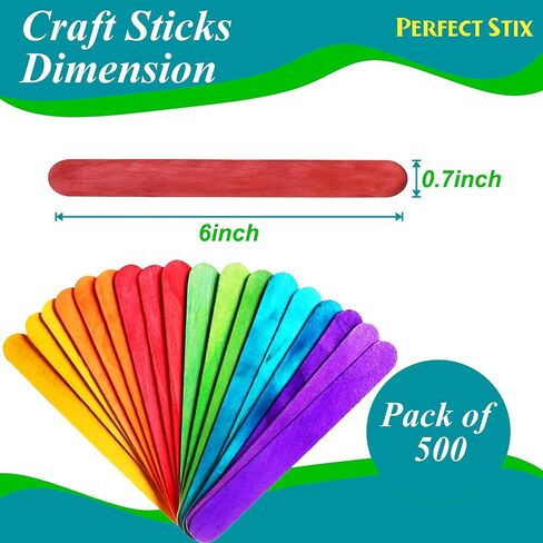 Perfect Stix Wooden Poplar Wood Craft Sticks. Jumbo Size, 6 x 3/4, Wood, Natural Poplar Wood, 500Ct. Multipurpose Craft, Popsicles, Waxing, Arts and Crafts. in Kuwait