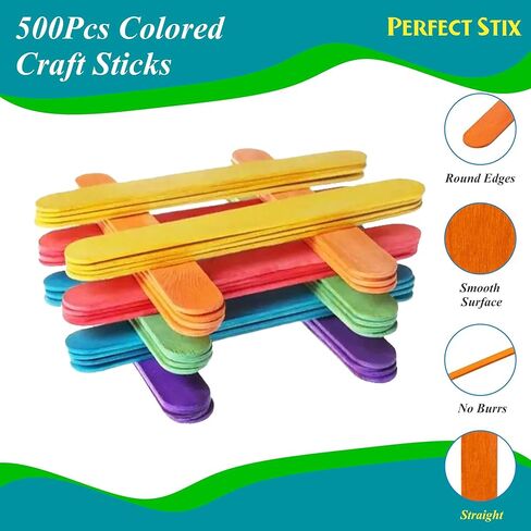 Perfect Stix Wooden Poplar Wood Craft Sticks. Jumbo Size, 6 x 3/4, Wood, Natural Poplar Wood, 500Ct. Multipurpose Craft, Popsicles, Waxing, Arts and Crafts. in Kuwait