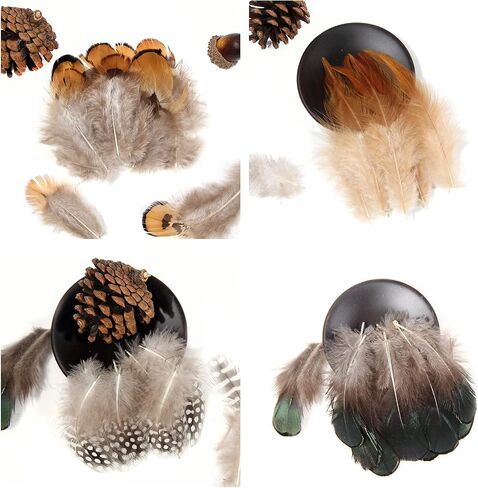 THARAHT 240pcs Mix Colour Eight Style Spotted Small Natural Bulk Feathers 2-6 Inches for for Sewing Crafts Clothing Jewelry Wedding Hair Hats Dream Catcher Decoration Guinea Fowl Feathers in Kuwait