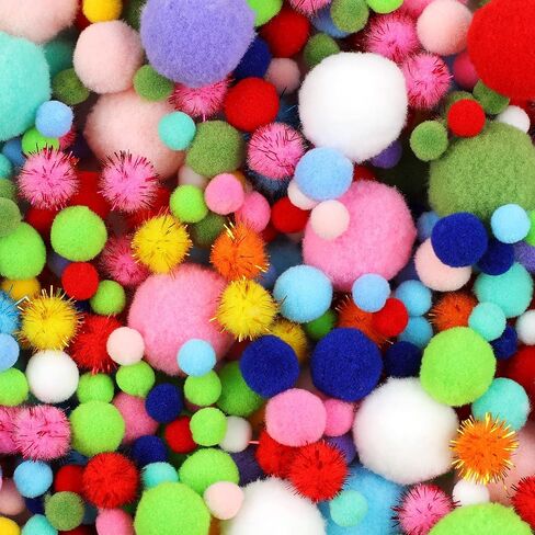 900 PCS Pom Poms, Multicolor Bulk Pom Poms Arts and Crafts, Soft and Fluffy Craft Pom Poms, Assorted Sizes Pompoms, for Arts and Craft Making Decorations in Kuwait