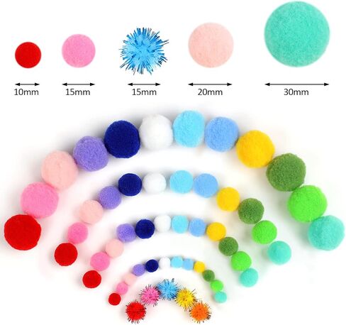 900 PCS Pom Poms, Multicolor Bulk Pom Poms Arts and Crafts, Soft and Fluffy Craft Pom Poms, Assorted Sizes Pompoms, for Arts and Craft Making Decorations in Kuwait