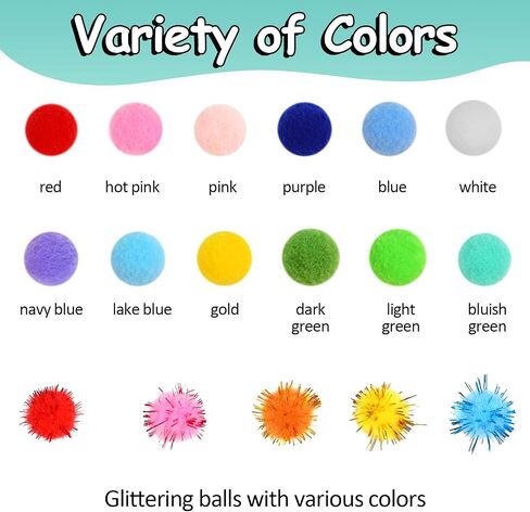 900 PCS Pom Poms, Multicolor Bulk Pom Poms Arts and Crafts, Soft and Fluffy Craft Pom Poms, Assorted Sizes Pompoms, for Arts and Craft Making Decorations in Kuwait