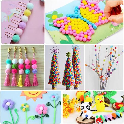 900 PCS Pom Poms, Multicolor Bulk Pom Poms Arts and Crafts, Soft and Fluffy Craft Pom Poms, Assorted Sizes Pompoms, for Arts and Craft Making Decorations in Kuwait