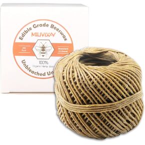 Milivixay Hemp Wick مع طلاء شمع العسل الطبيعي ، شمع العسل الصالحة للأكل ، بكرة 200 قدم ، الحجم القياسي (1.0 مم) ، غير مبيضة ، غير مصبوغة وعضوية 100 ٪.