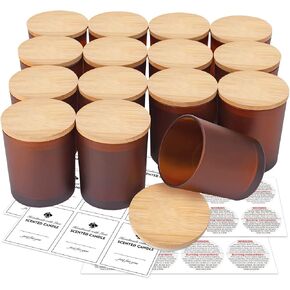 15 Pack Glass Candle Jars -7oz Clear Empty Candle Jars with Bamboo Lids and Labels, Bulk Candle Containers Jars for Making Candles - Dishwasher Safe