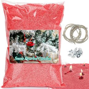 Snow Pearled-Candles with Wicks - White DIY Candle Sand,Pearled Sand Wax with Wicks,Pearled Wax,Refillable for Making,Weddings,Partie,Halloween,Christmas,Thanksgiving 410g