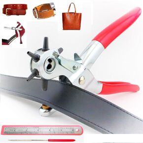 Tytroy 9" Heavy Duty Leather Hole Punch Tool with 6 Sizes (1.5-5mm), 6" Ruler, and Grinding Rod for Belts, Handbags, Watch Straps, Shoes, Plastic Sheets, and DIY Crafting