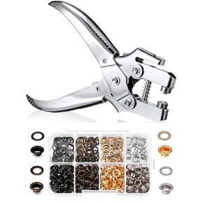 Honoson 3/16 Inch Grommet Tool Kit Eyelet Plier Set Hole Punch Grommet Hand Press Pliers with 200 Pieces of Eyelets for Shoes Clothes Bags(Gold, Silver, Grey, Copper)