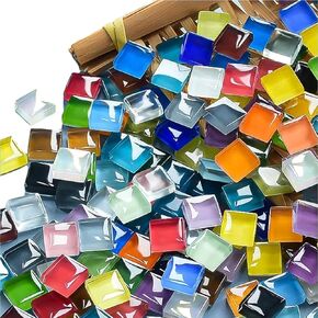 DIY Mosaic Tiles for Crafts, Colorful Glass Mosaic Kits for Adults, 350 Pcs Bulk Stained Glass Mosaic Tiles, Children Handmade Art Craft Projects for Home Decoration (Square Shape)