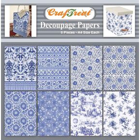 ورقة Decoupage Craftreat - 8pcs A4 Size (8.3 × 11.7 بوصة) ملصقات مصممة من Chinoiserie ، وصياغة لوازم البالغين ، وورق الأزهار على الطراز القديم للاصطاعف في اليقظة.